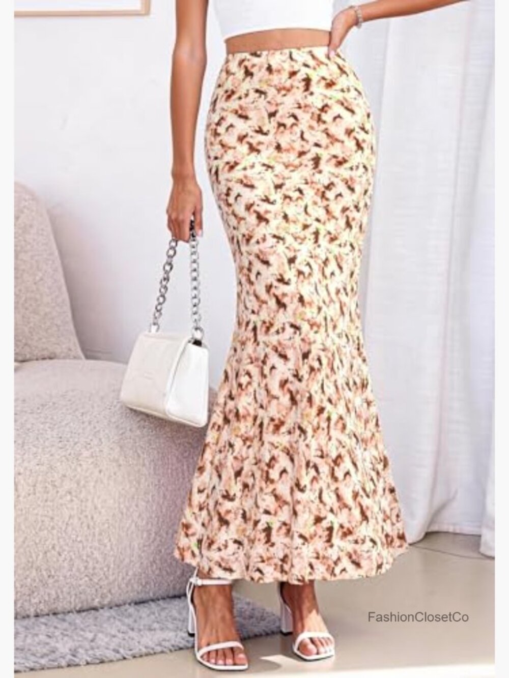 Women's Maxi Skirt High Waisted Mermaid Ruffle Flowy Office Work Long Slip Skirt - Picture 5 of 7